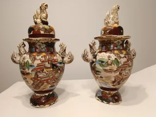 Pareja Jarrones Cerámica Japonesa con Tapa