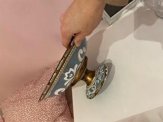 Frutero decorativo metal azul y dorado