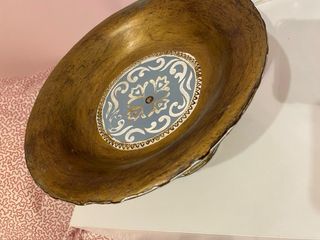 Frutero decorativo metal azul y dorado