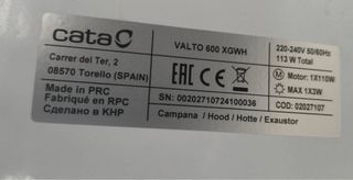 Campana extractora Cata cristal blanco