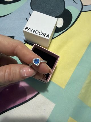 Anillo Pandora Corazón Azul Plata
