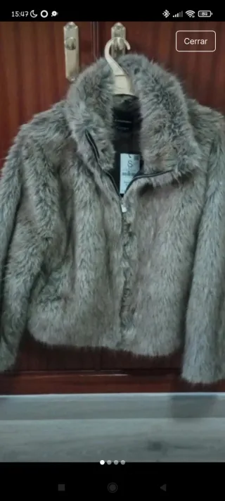 Abrigo pelo sintético gris/marrón T.S