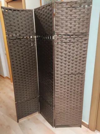 Biombo antiguo 3 paneles mimbre