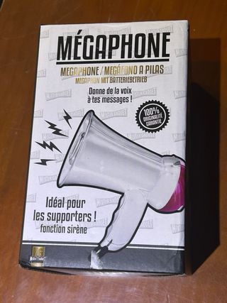 Megáfono azul y blanco