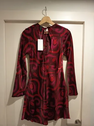 Vestido Mango fucsia estampado corto talla S