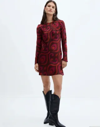 Vestido Mango fucsia estampado corto talla S