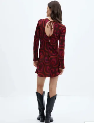 Vestido Mango fucsia estampado corto talla S