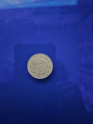 Moneda 50 céntimos serigrafía letra F Grecia 2002