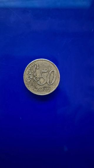 Moneda 50 céntimos serigrafía letra F Grecia 2002