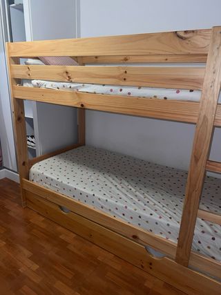 Litera madera natural 3 camas de muebles Lufe