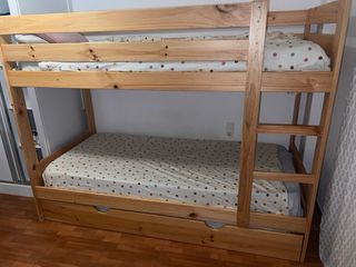 Litera madera natural 3 camas de muebles Lufe