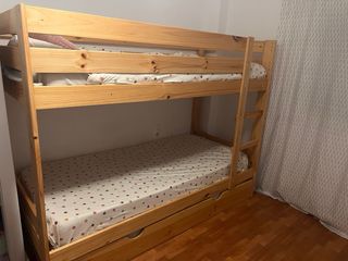 Litera madera natural 3 camas de muebles Lufe