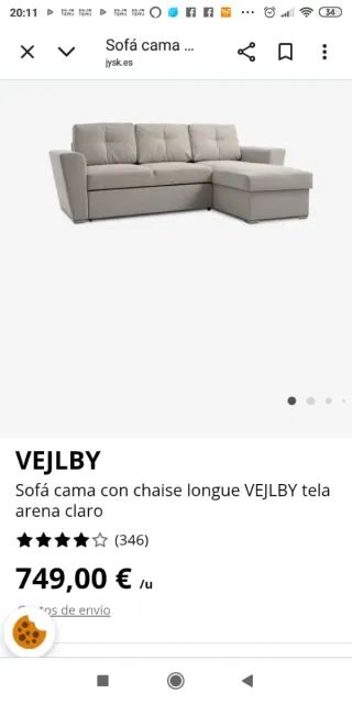 Sofá Cama Chaise Longue VEJLBY Beige