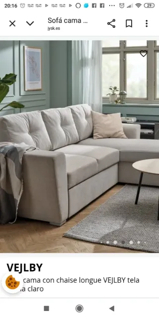 Sofá Cama Chaise Longue VEJLBY Beige