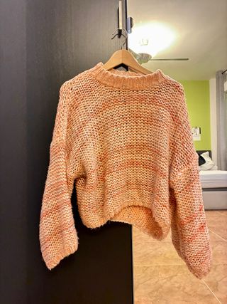 Jersey corto tejido naranja y blanco/gris