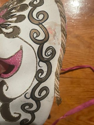 Máscara Veneciana Decorada Rosa y Dorada