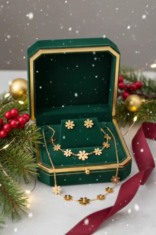 Conjunto Acero Flores Dorado