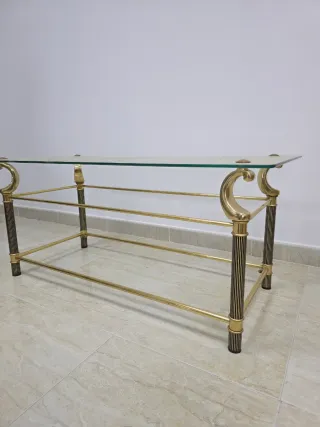 Mesa de centro cristal y metal dorado