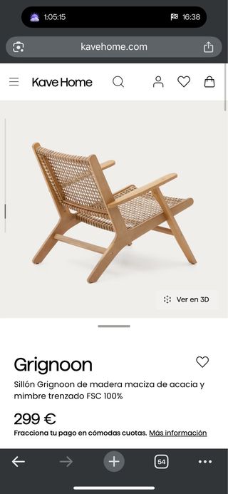 Sillón Kave Home Grignoon madera y mimbre