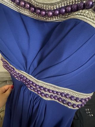 Vestido largo azul y morado para graduación