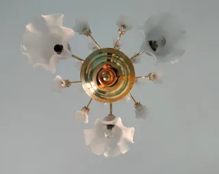 Lampadario Vintage anni '70 metallo dorato e vetro