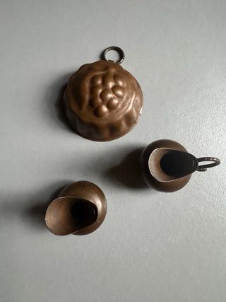 set vintage 3 mini oggetti da cucina di rame