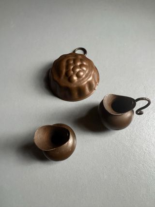 set vintage 3 mini oggetti da cucina di rame