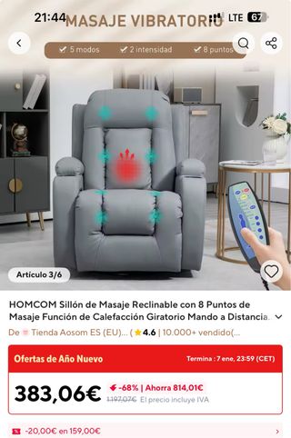 Sillón Masaje Reclinable HOMCOM 8 Puntos