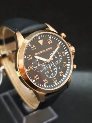 Reloj Michael Kors Gage Hombre Oro Rosa 45mm Piel