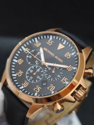 Reloj Michael Kors Gage Hombre Oro Rosa 45mm Piel