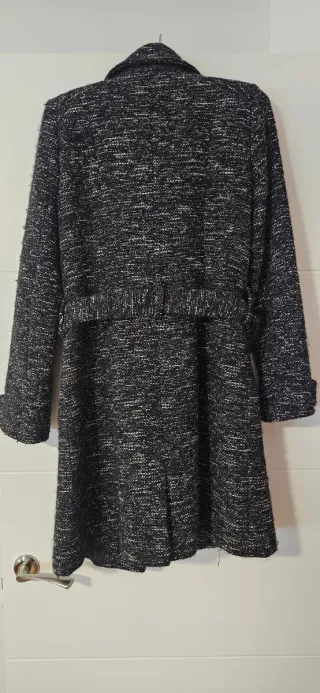 Abrigo Promod Lana Negro y Plateado