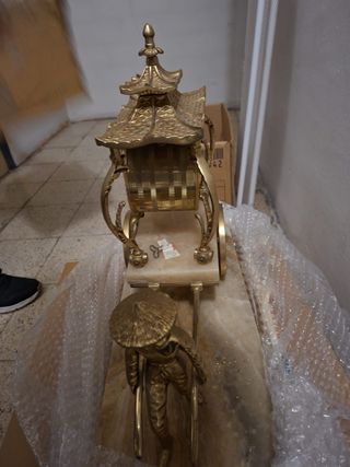 Reloj de mesa bronce y mármol vintage