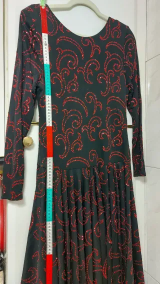 Vestido fiesta brillantina  negro y rojo T-40
