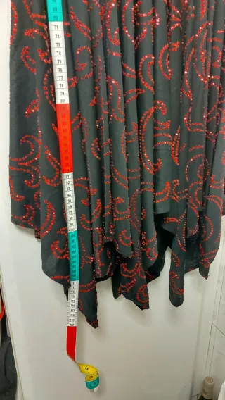 Vestido fiesta brillantina  negro y rojo T-40