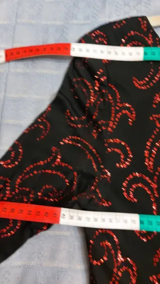 Vestido fiesta brillantina  negro y rojo T-40