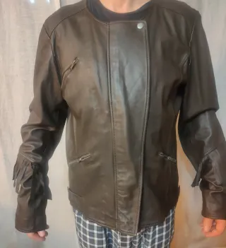 Cazadora Piel Napa Marrón Flecos