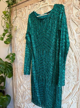 Vestido Vila Clothes verde lentejuelas