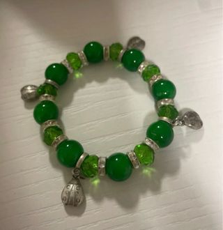 Pulsera Cuentas Verdes Brillantes y Plateadas