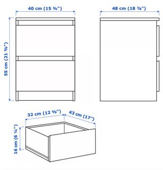 2 Comodini Notte Ikea MALM 2 Cassetti Bianchi