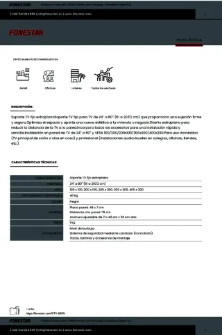 Soporte TV extraplano pared, de 24" a 80"