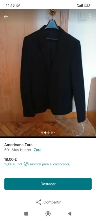 Americana Zara Negra Hombre