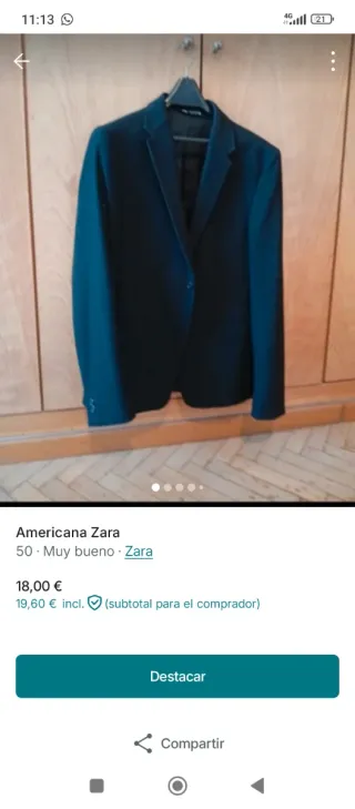 Americana Zara Negra Hombre
