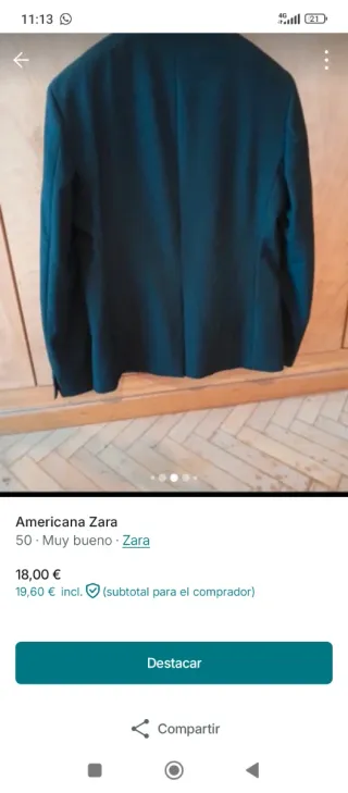 Americana Zara Negra Hombre