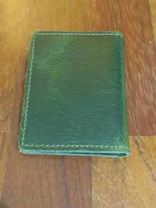 Tarjetero Cartera Cuero Verde Artesanal Vintage