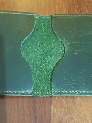 Tarjetero Cartera Cuero Verde Artesanal Vintage