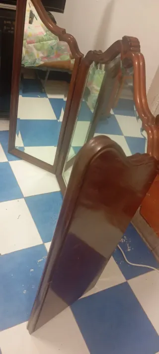 Espejo tríptico grande de madera