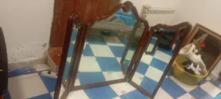 Espejo tríptico grande de madera