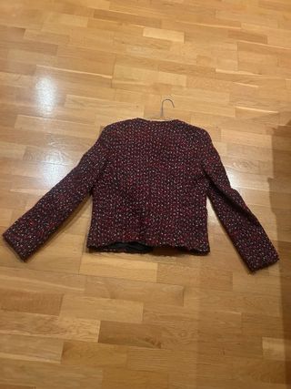 Chaqueta Zara Tweed Roja Cremalleras