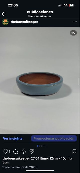 Maceta bonsai Eimei azul cerámica