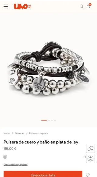 Pulsera Uno de 50 cuero y baño de plata